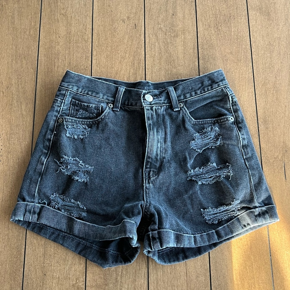 American Eagle Outfitters Black Distressed Mom Shorts